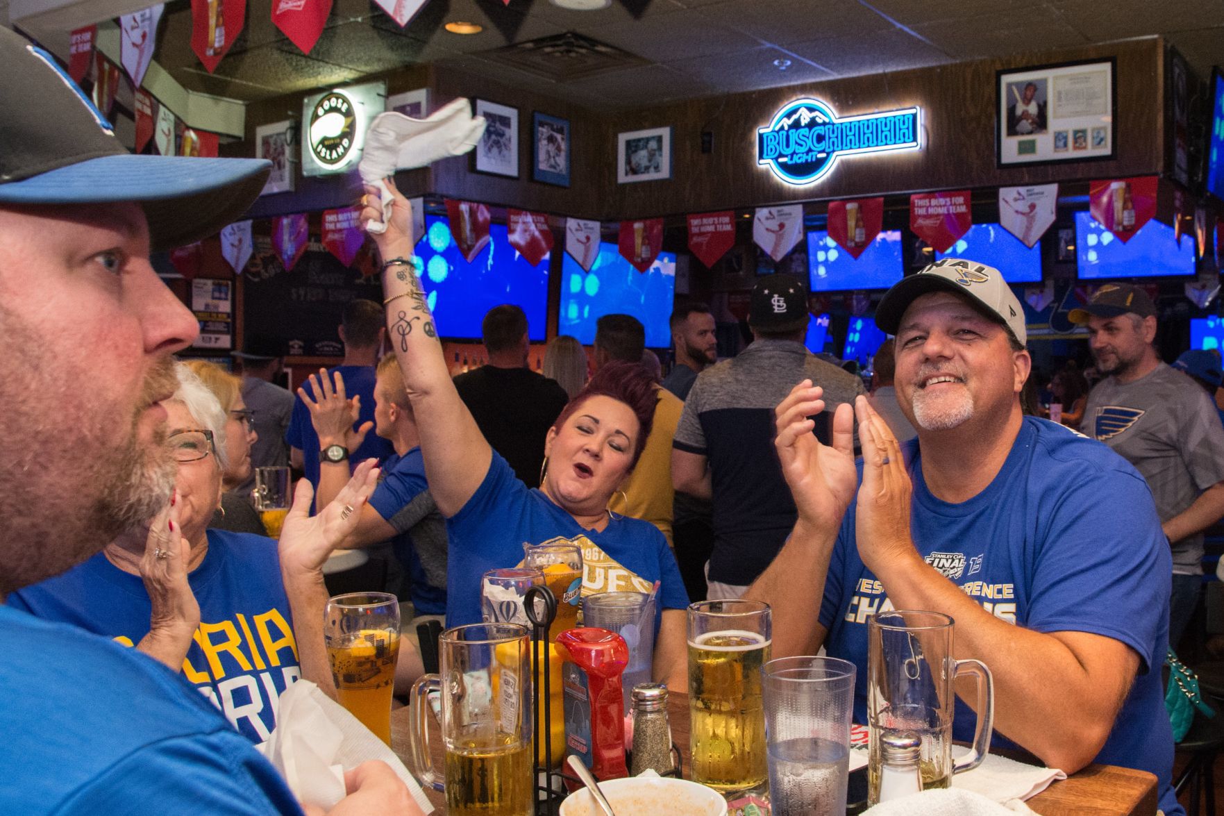 Blues Fans at Syberg's on Dorsett during Stanley Cup Final Game